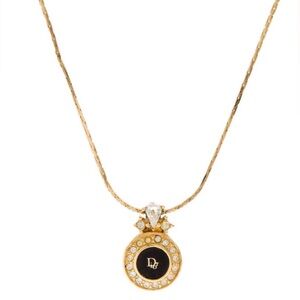 Christian Dior 18k Gold Vintage Crystal & Enamel pendant necklace with COA